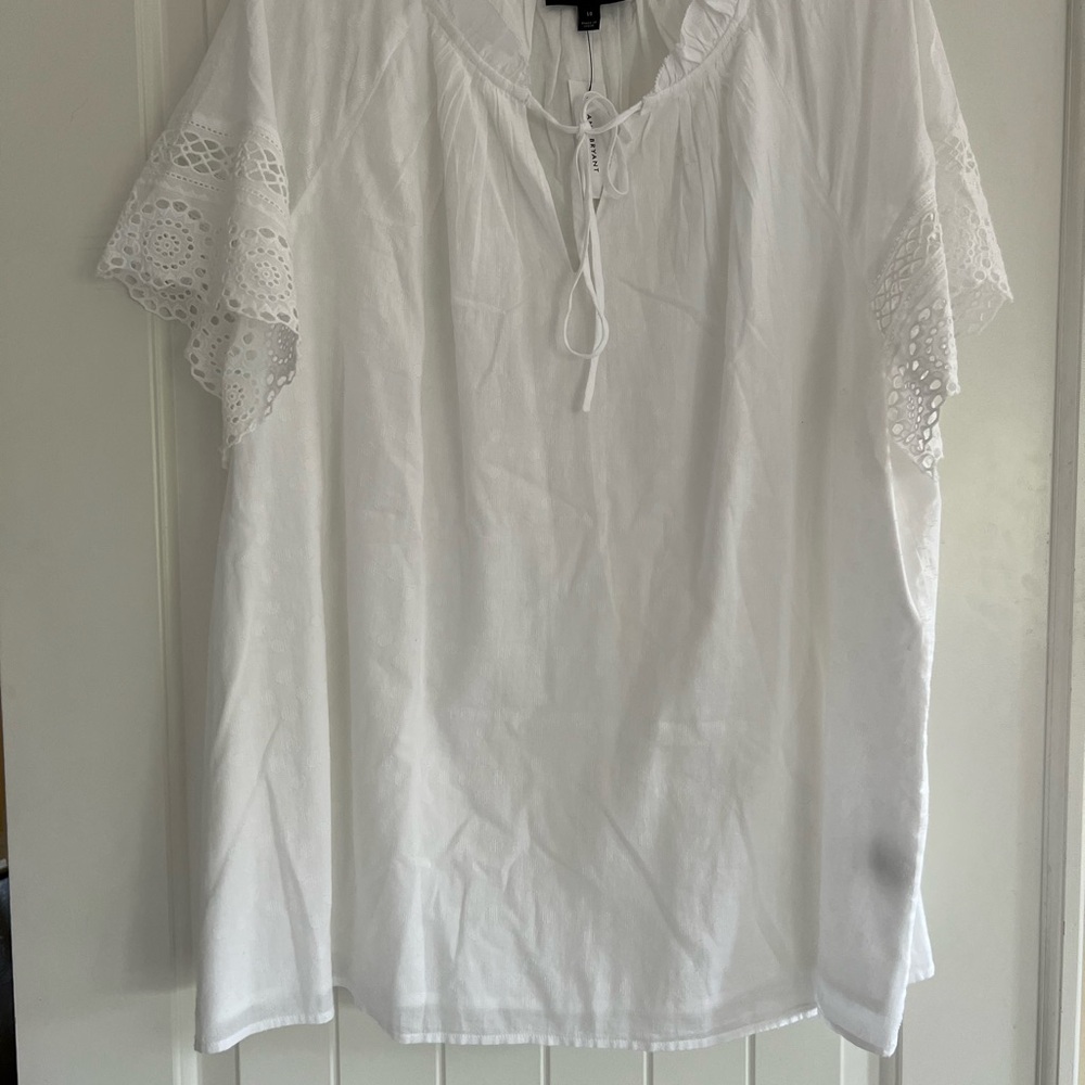 Lane Bryant White Tie Front Short Sleeve Blouse